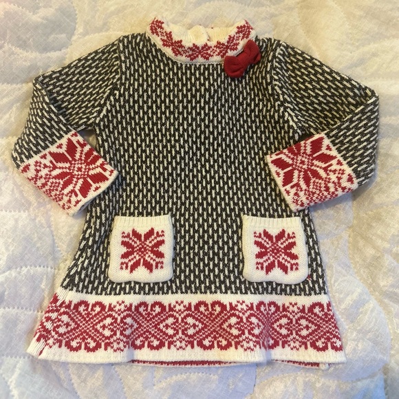 Cynthia Rowley Baby Girl Holiday Sweater Dress, Size 6-9 months,Red/Black/Cream - Picture 2 of 10